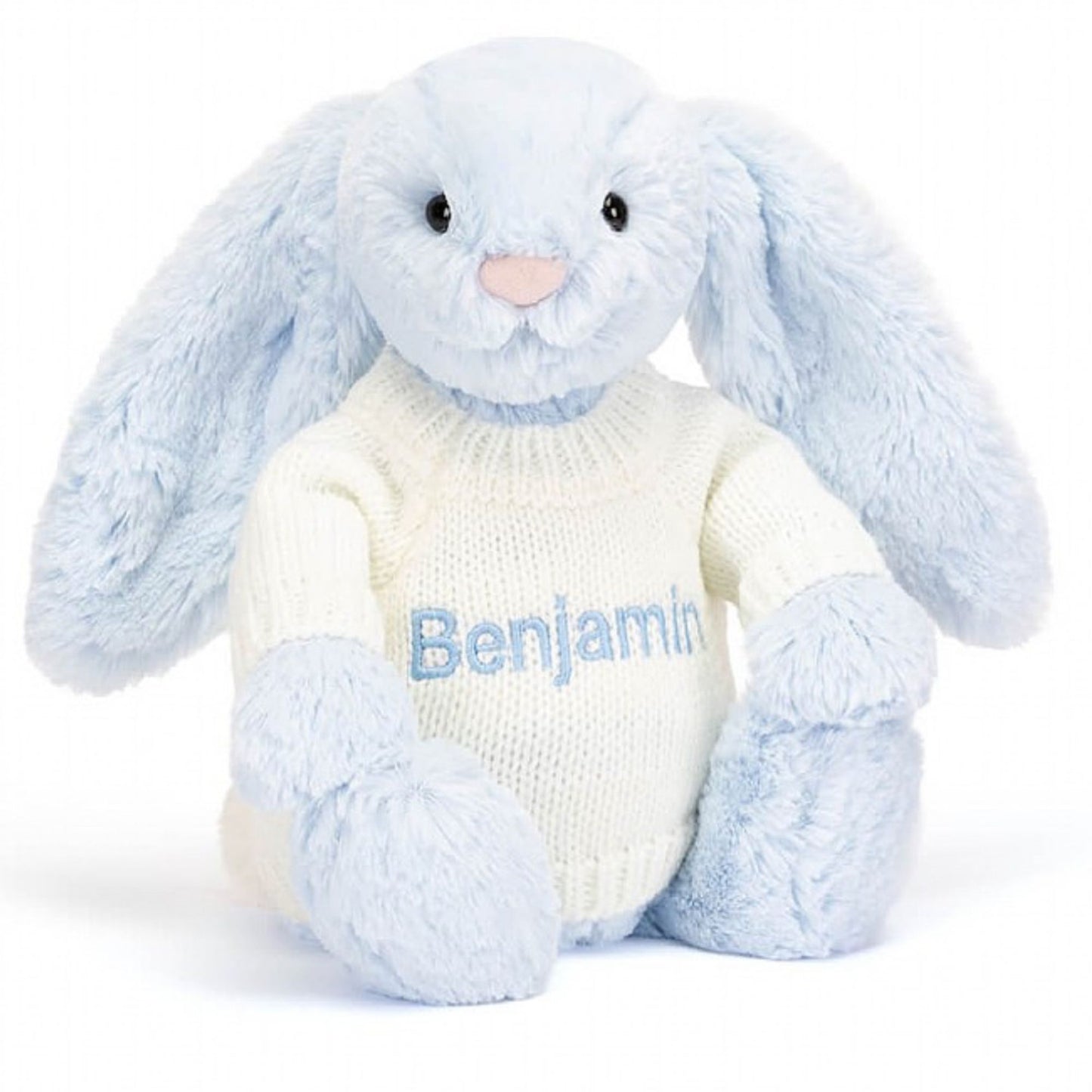 Jellycat Bashful Blue Bunny With Personalised Cream Jumper
