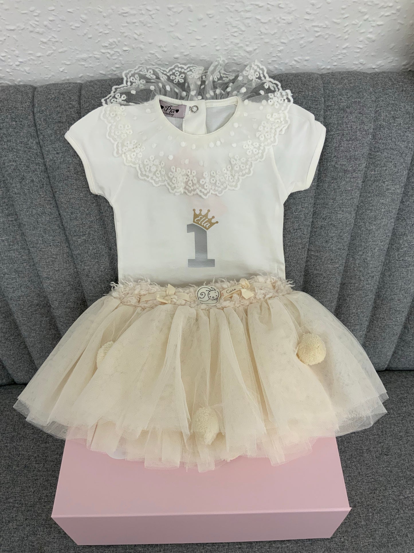 Cream Tulle Pom Pom TuTu 6-24 months