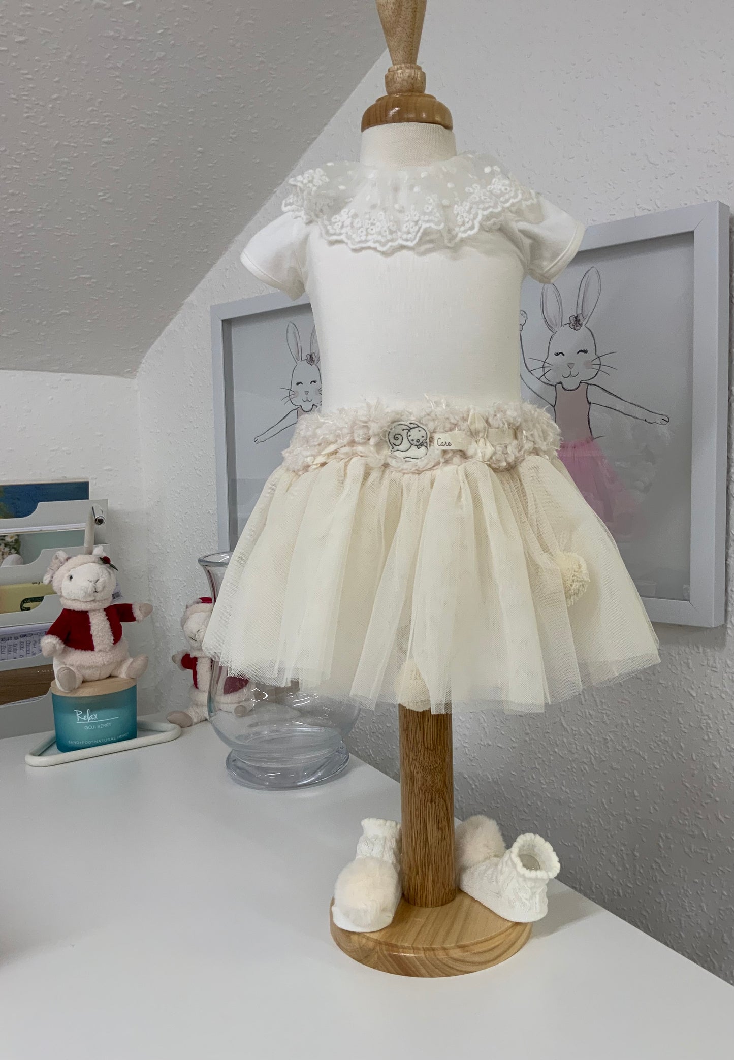 Cream Tulle Pom Pom TuTu 6-24 months