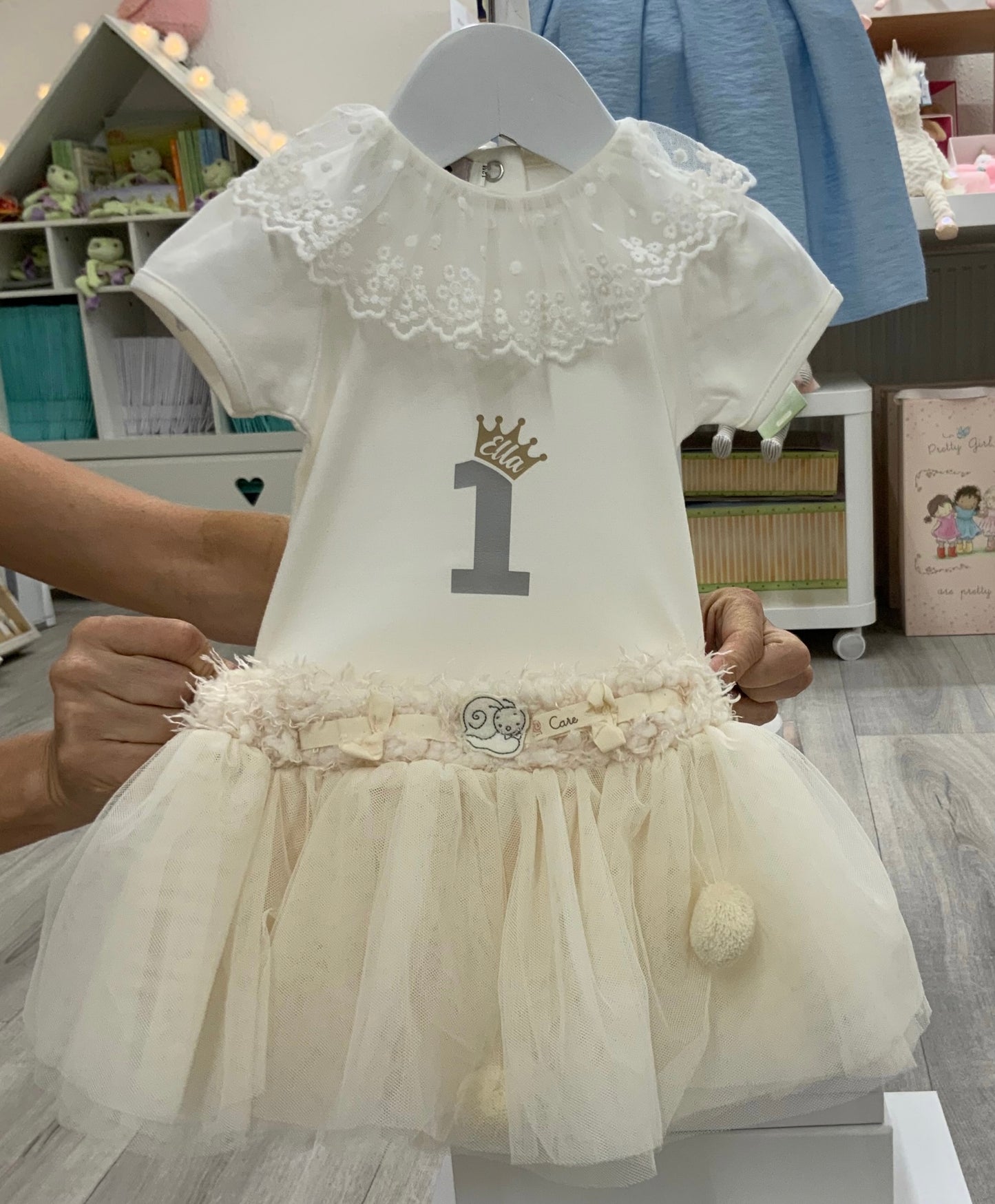 Cream Tulle Pom Pom TuTu 6-24 months