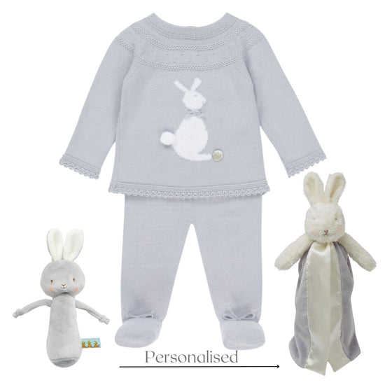 Artesania Granlei Grey & White Bloom Bunny Knitted Gift Set
