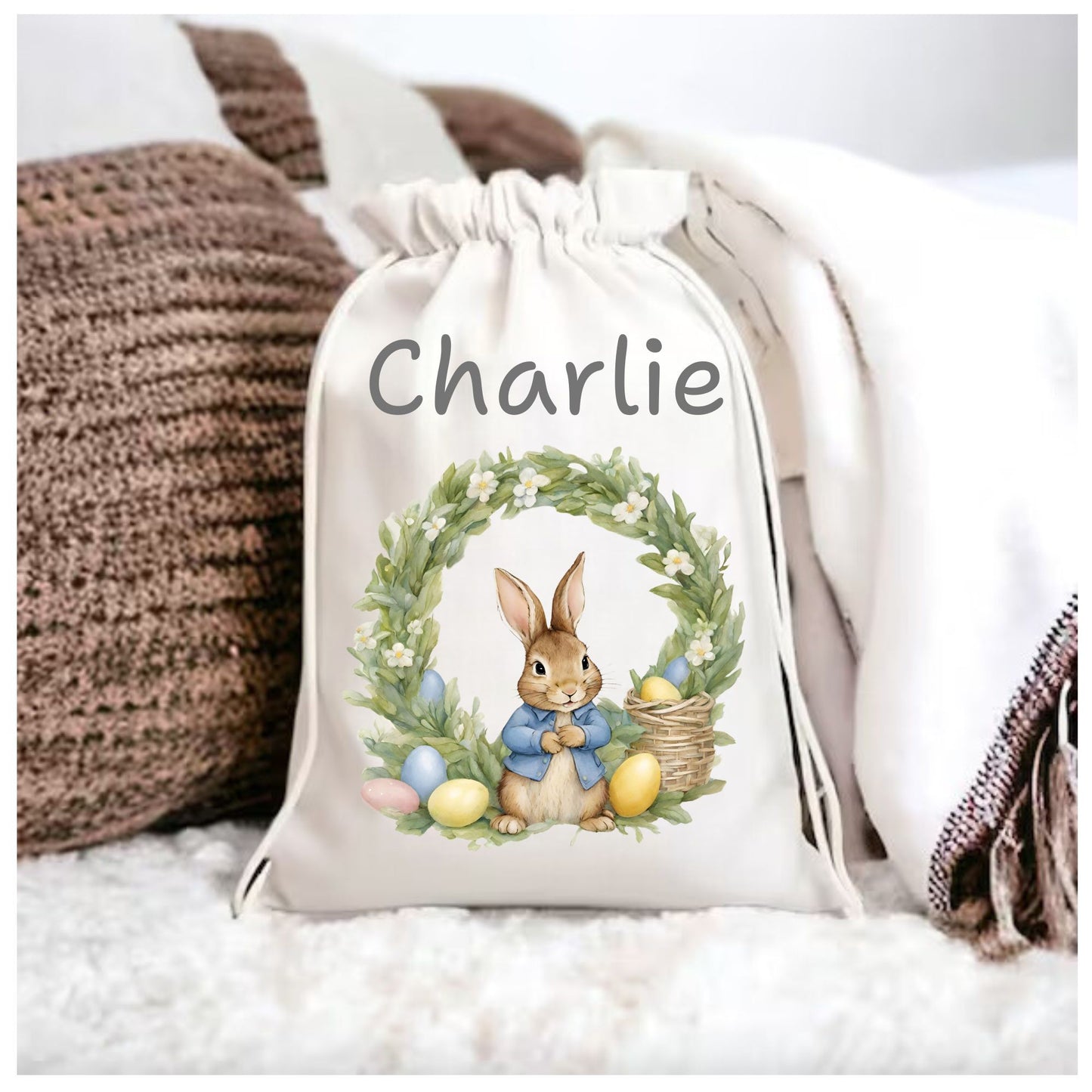 Peter Rabbit Patterned Bag Personalised Peter Rabbit Easter Treat Bag with Easter Basket Design ...