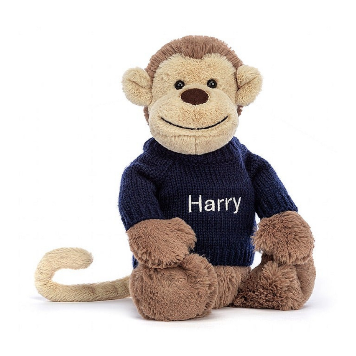 Bashful Monkey With Personalised Jumper Navy or Cream Stork in