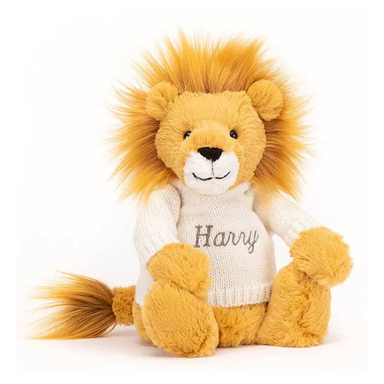 Jellycat Bashful Lion With Personalised Cream Jumper