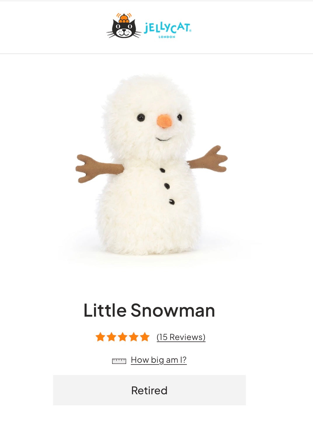 Jellycat Little Snowman (Rare & Retired)
