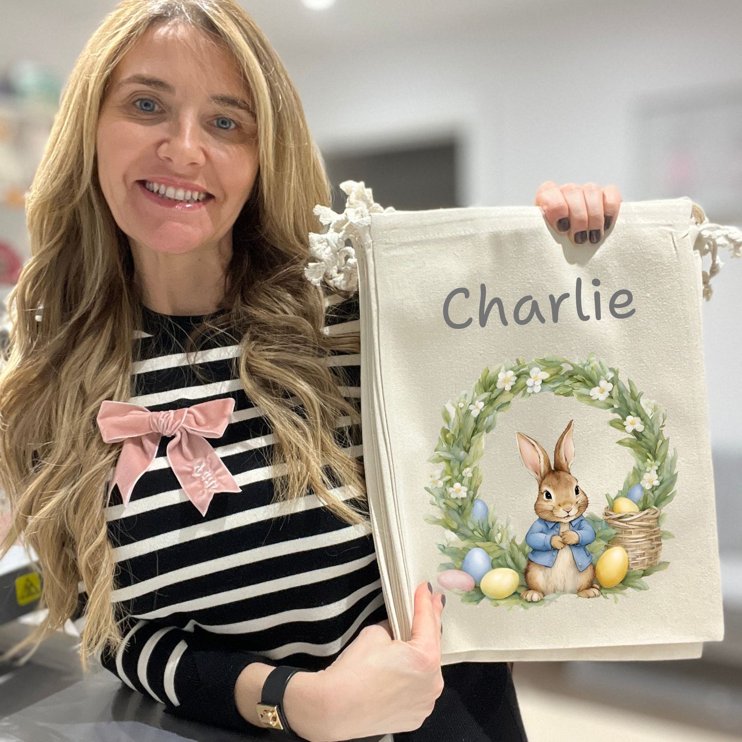 Personalised Peter Rabbit Easter Treat Bag with Easter Basket Design