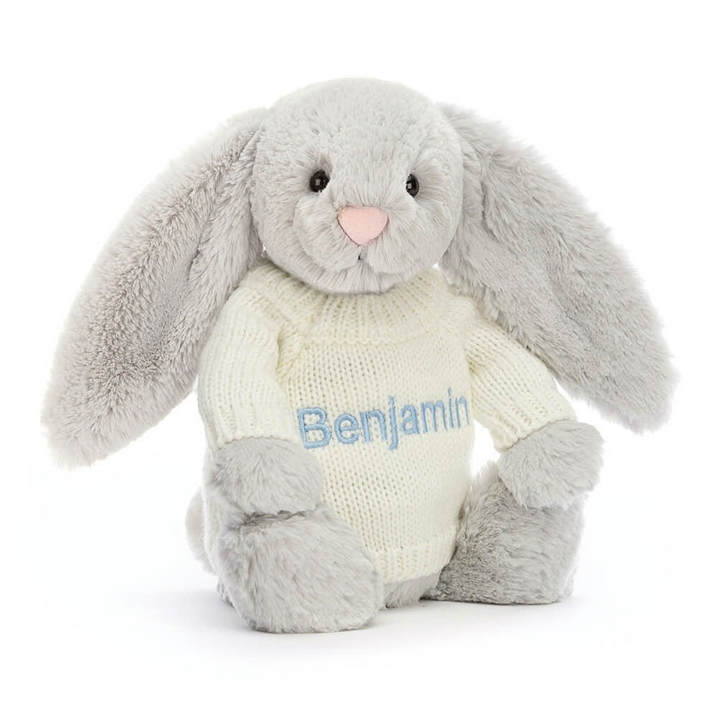 Jellycat Bashful Silver Bunny With Personalised Cream Jumper