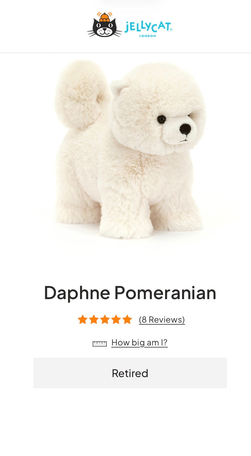 Jellycat Daphne Pomeranian  (Rare and Retired)