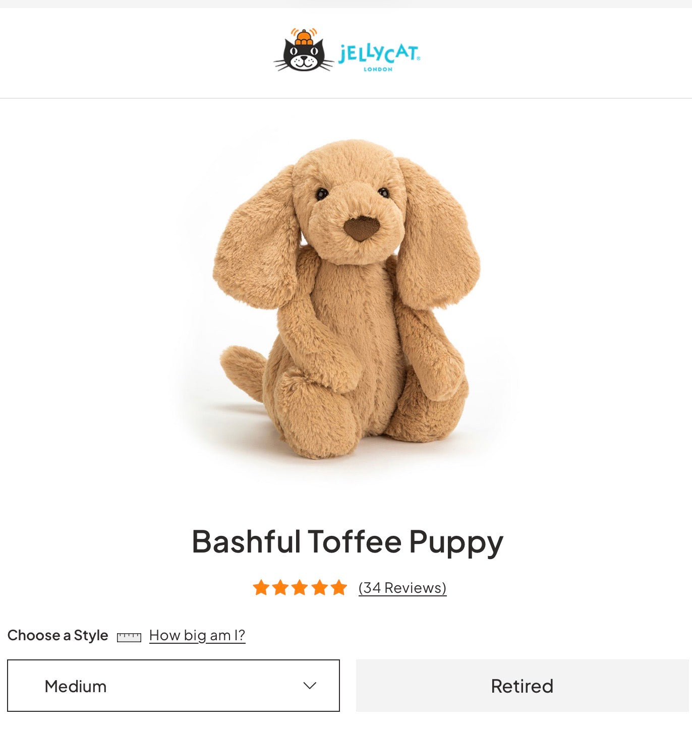 Jellycat Bashful Toffee Puppy (Retired)