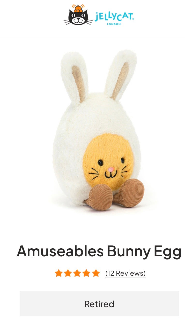 Jellycat Amuseables Bunny Egg (Original) Rare & Retired