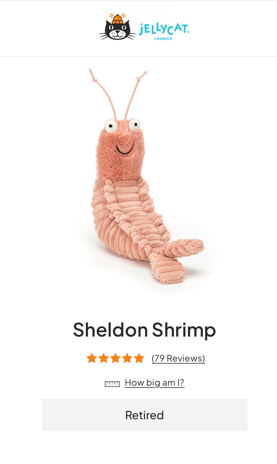 Jellycat Sheldon Shrimp (Retired & Rare)