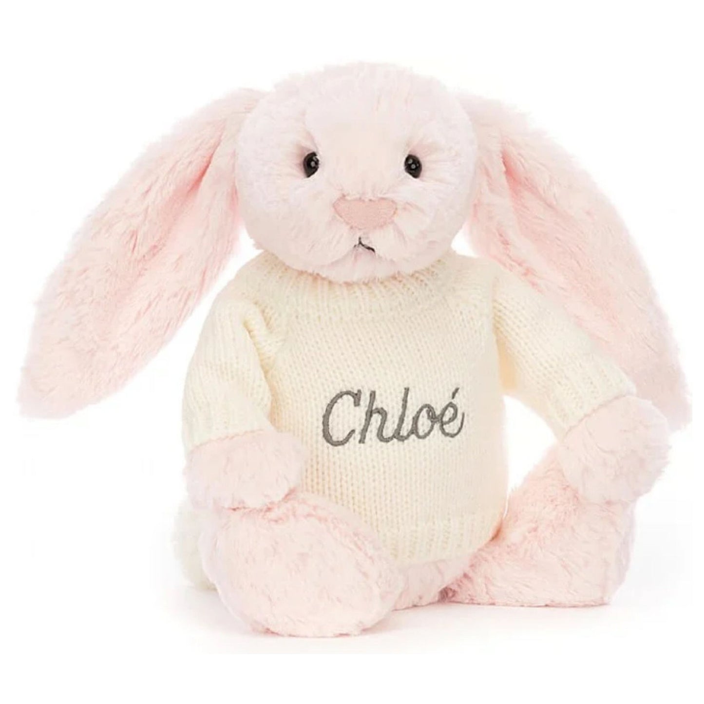 Jellycat Bashful Pink Bunny With Personalised Cream Jumper Stork