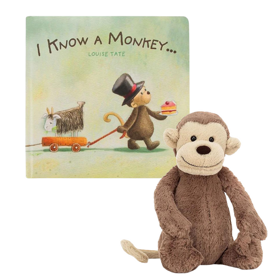 Jellycat I Know A Monkey Book and Bashful Medium Monkey Toy