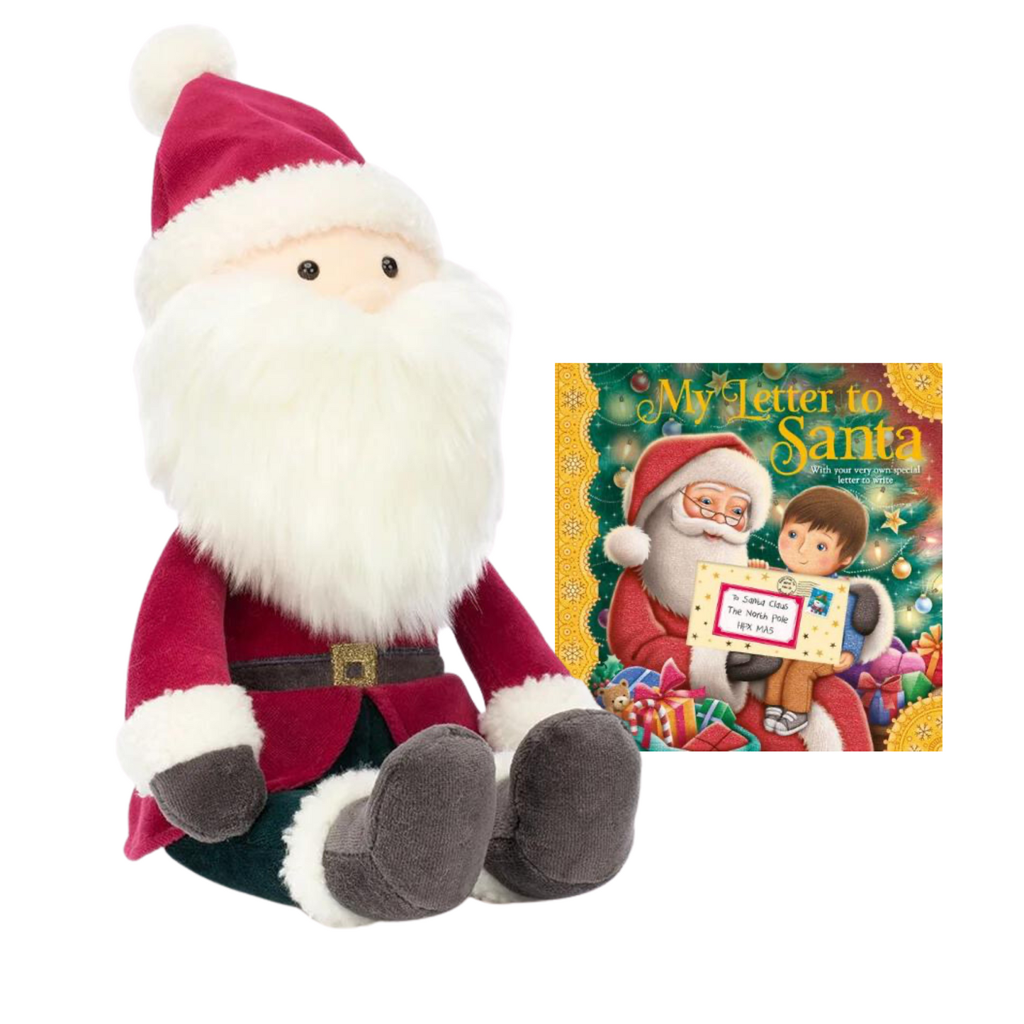 Jellycat Large Jolly Santa and My Letter To Santa Book Stork in the City