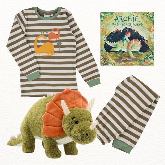 Jellycat Archie Dinosaur and Sense Organics Embroidered Pyjamas