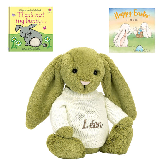 Jellycat Bashful Moss Green Bunny Personalised Easter Gift Set