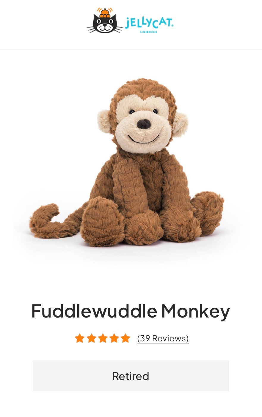 Jellycat Fuddlewuddle Monkey (Retired)