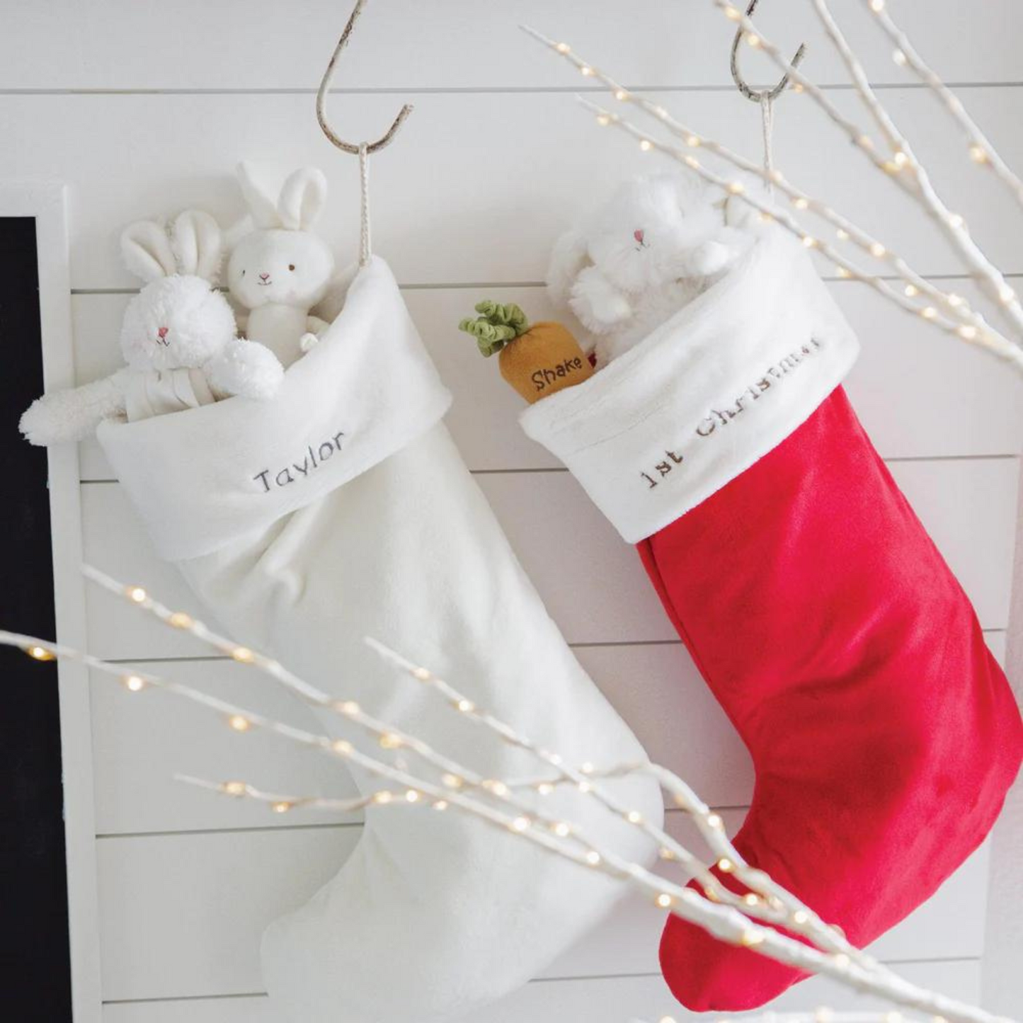 Bunnies By The Bay Red and White Faux Fur Holiday Stocking