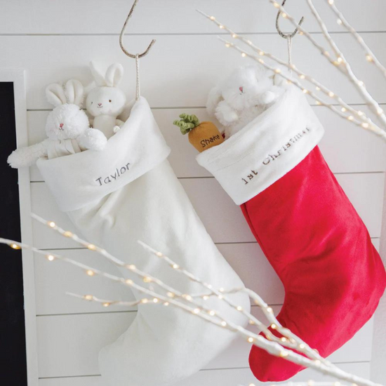 Bunnies By The Bay Red and White Faux Fur Holiday Stocking