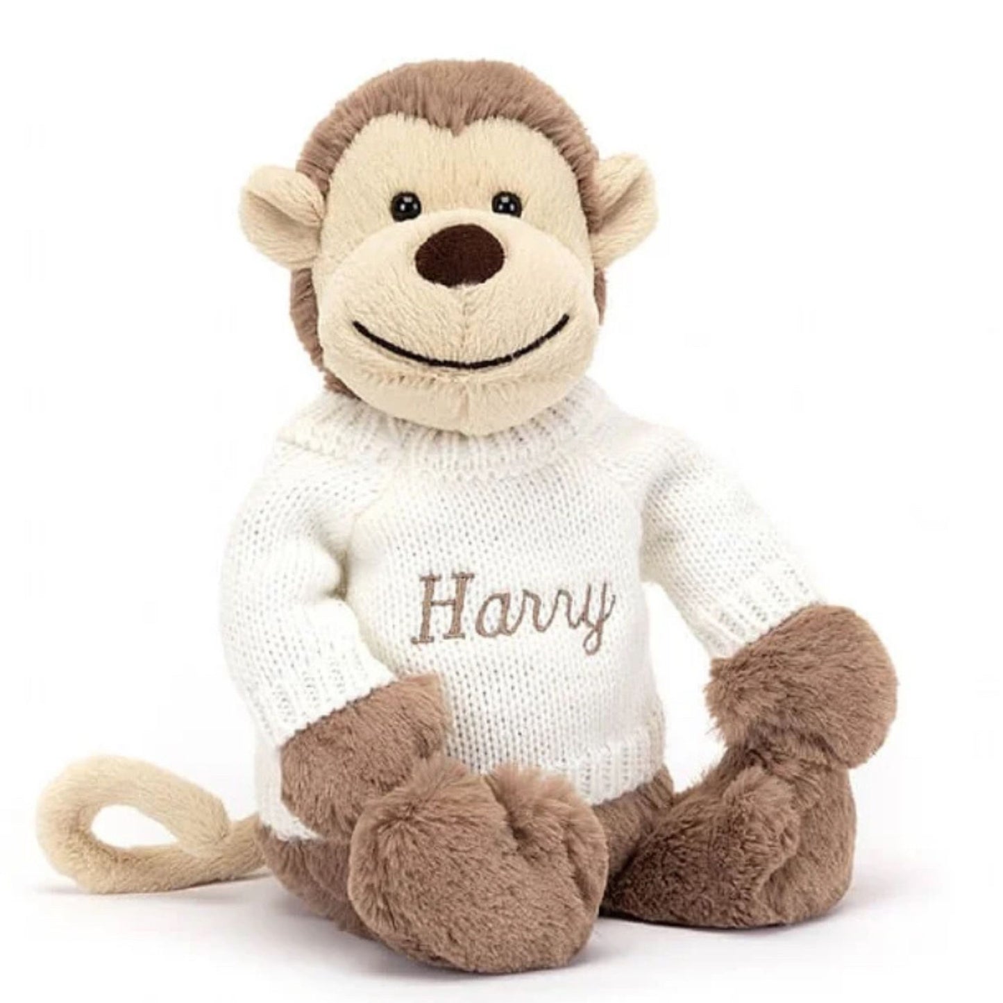 Bashful Monkey With Personalised Cream Jumper