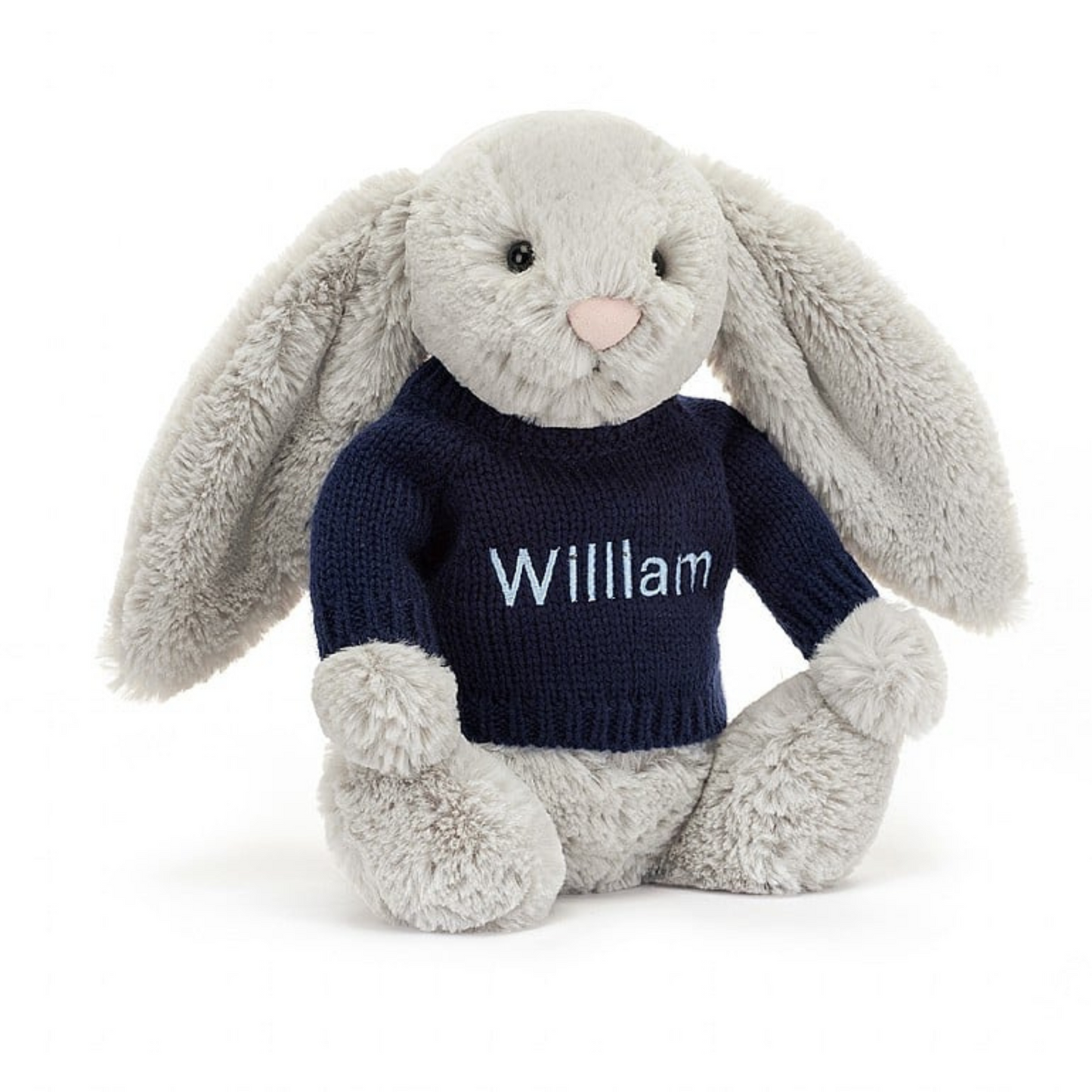 Jellycat Bashful Silver Bunny With Personalised Navy