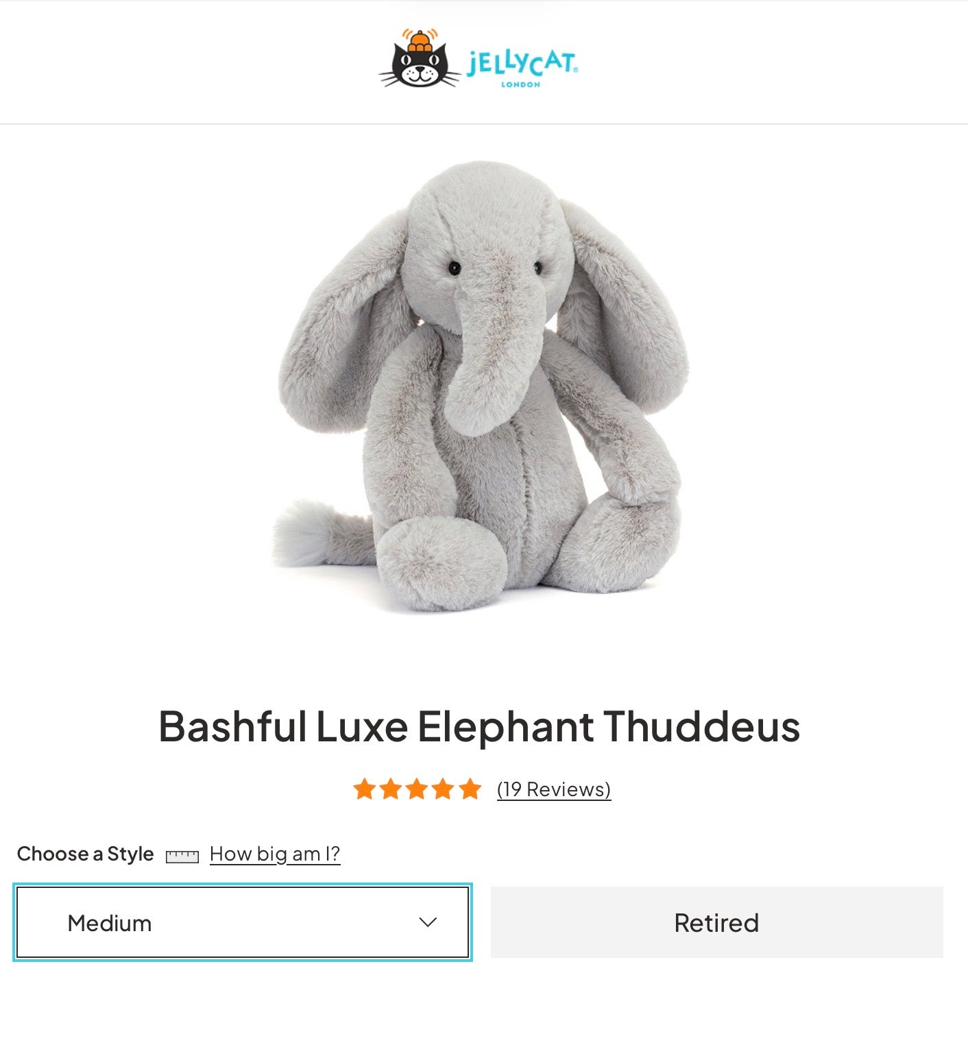 Jellycat Medium Luxe Elephant Thuddeus (Retired)