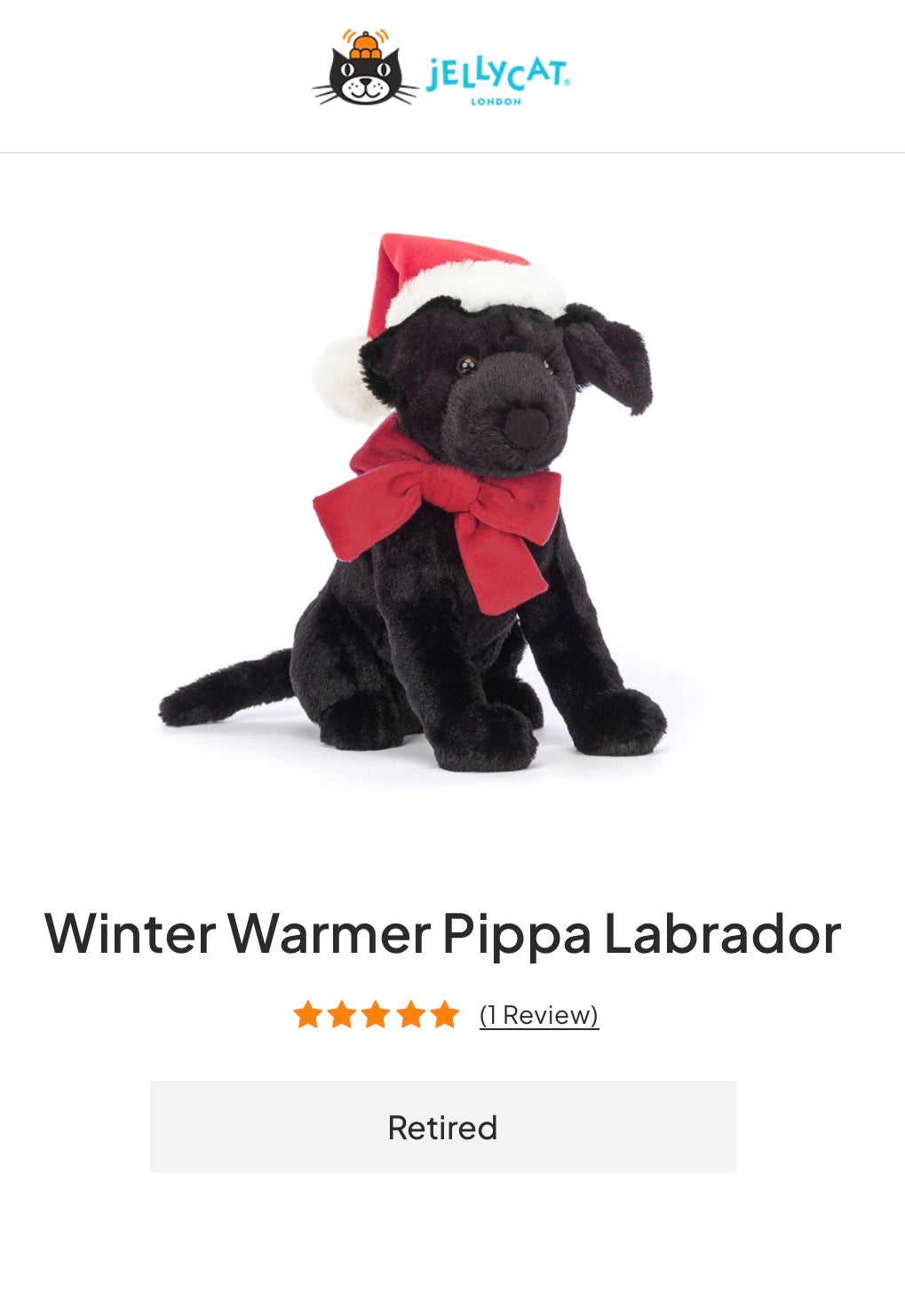 Jellycat Winter Warmer Pippa Black Labrador (Retired)