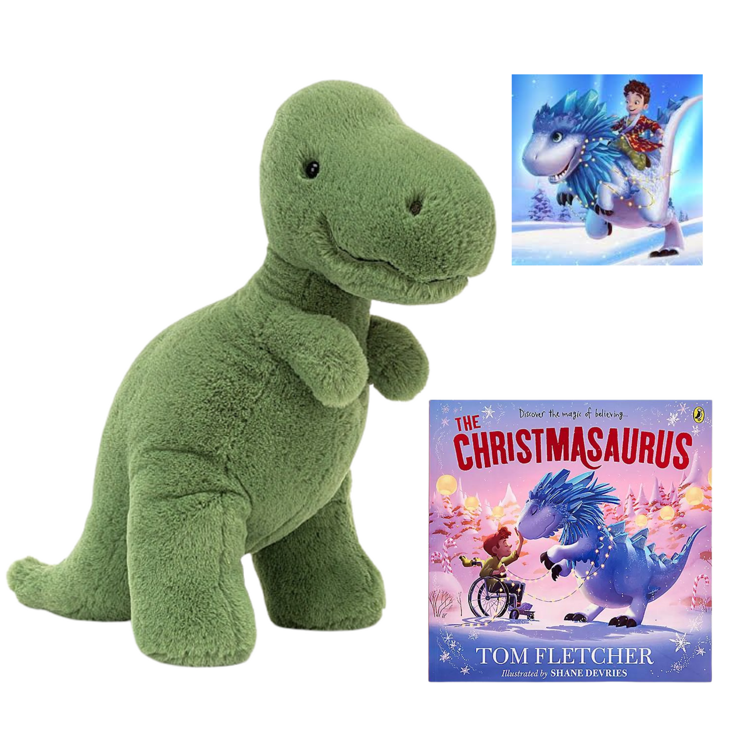 Christmasaurus Book and Jellycat Fossily T-Rex Dinosaur