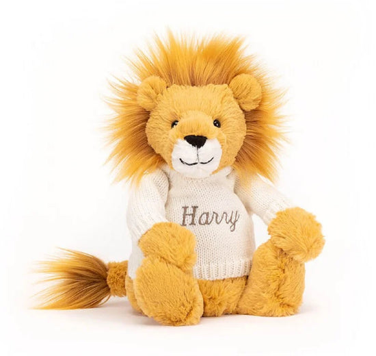 Jellycat Bashful Lion With Personalised Cream Jumper
