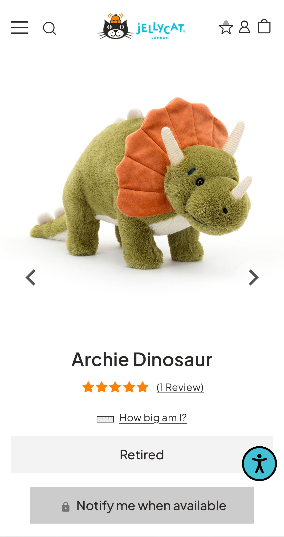 Jellycat Archie Dinosaur (Retired & Rare)