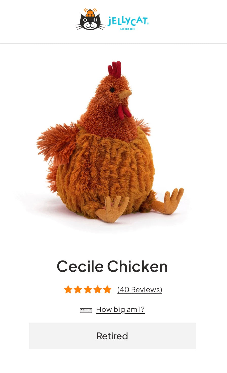 Jellycat Cecile Chicken (Rare and Retired)