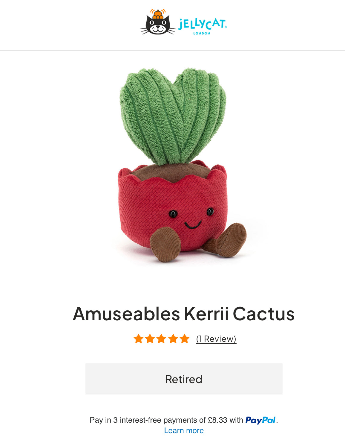 Jellycat Amuseables Kerrii Cactus (Retired)
