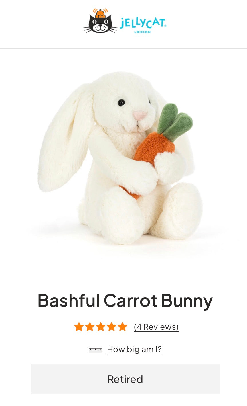 Jellycat Bashful Carrot Bunny (Retired)