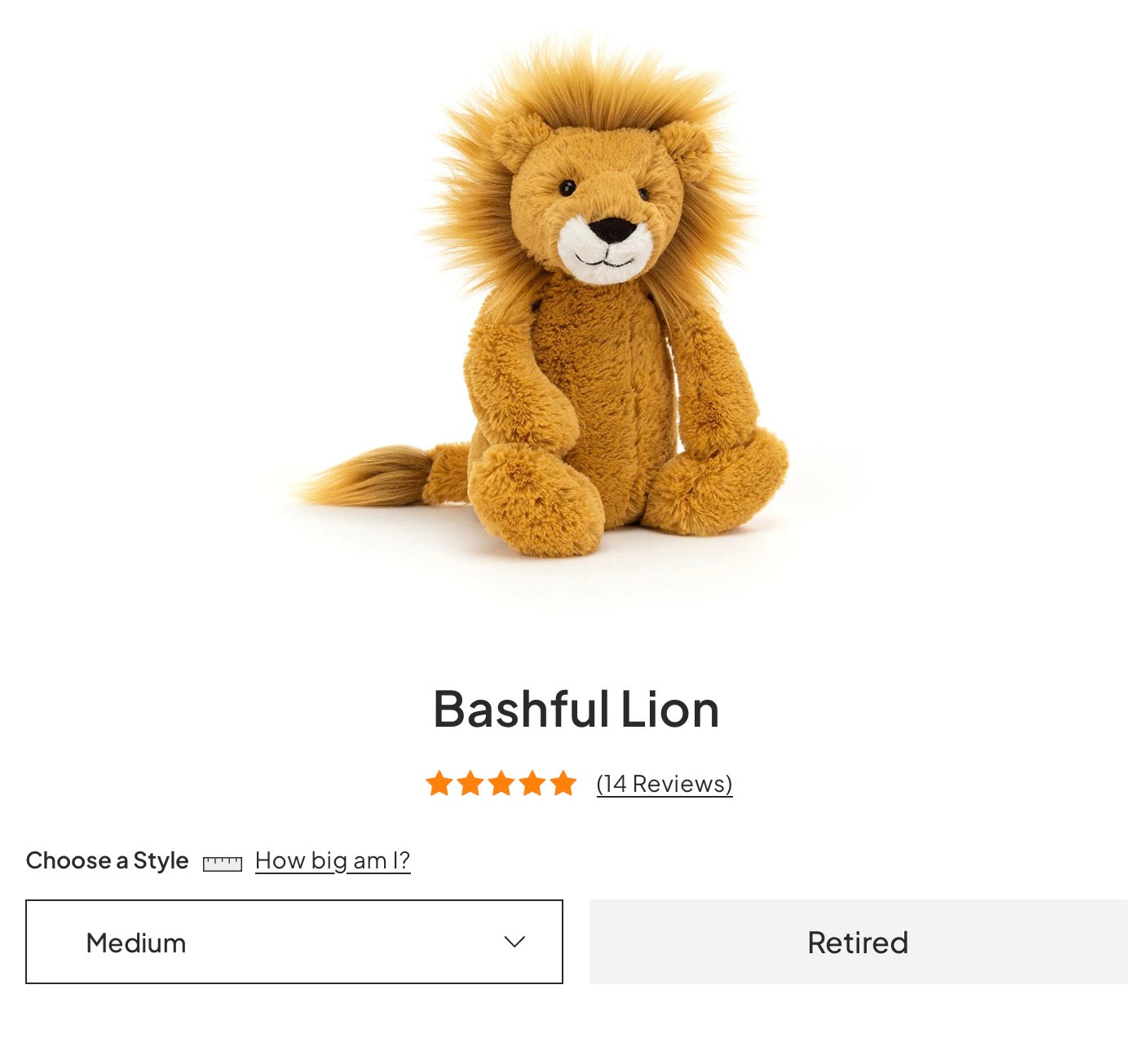 Jellycat Bashful Lion (Retired)