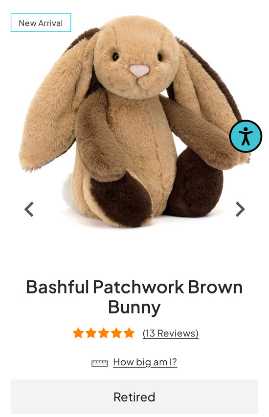 Jellycat Original Patchwork Bashful Bunny Brown (Retired Design)