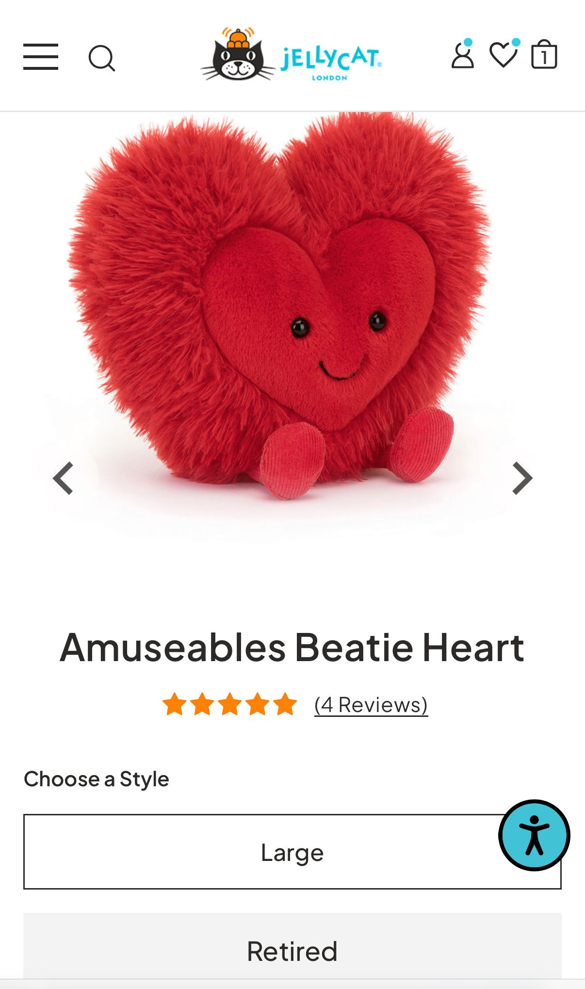 Jellycat Amuseables Beatie Heart Large (Retired)
