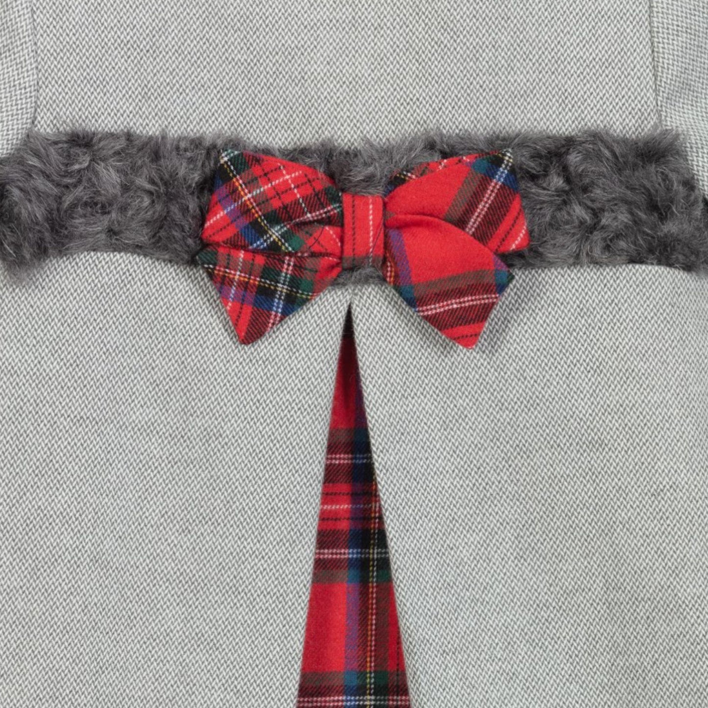 Balloon Chic Red Tartan & Grey Fur Trim Wool Dress