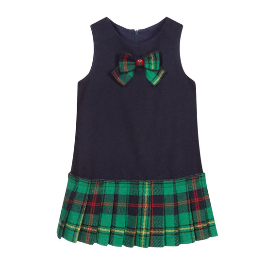 Load image into Gallery viewer, Balloon Chic Navy &amp;amp; Green Tartan Bow Dress
