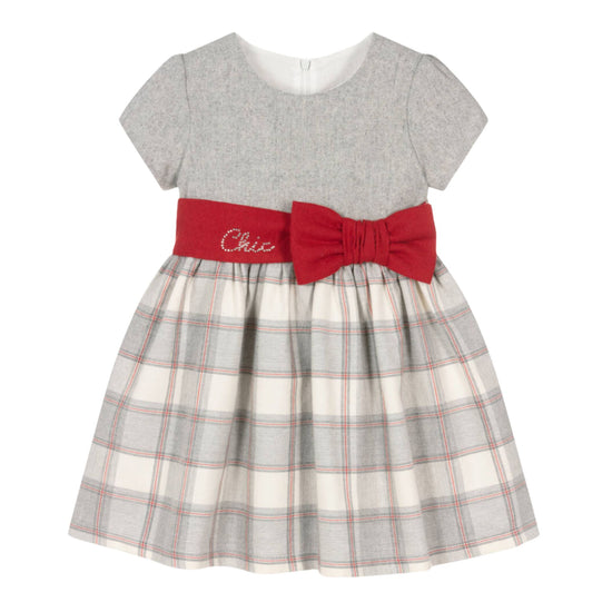 Load image into Gallery viewer, Balloon Chic Girls Grey &amp;amp; Red Cotton &amp;amp; Velvet  Diamonte Check Dress
