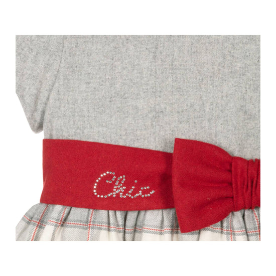 Balloon Chic Girls Grey & Red Cotton & Velvet  Diamonte Check Dress