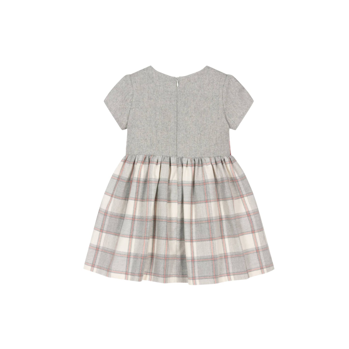 Balloon Chic Girls Grey & Red Cotton & Velvet  Diamonte Check Dress