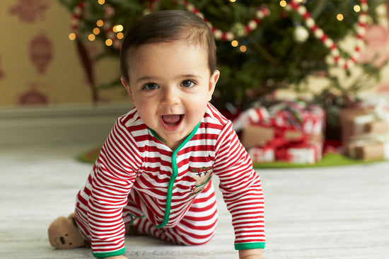 My First Christmas Reindeer Stripe Footie
