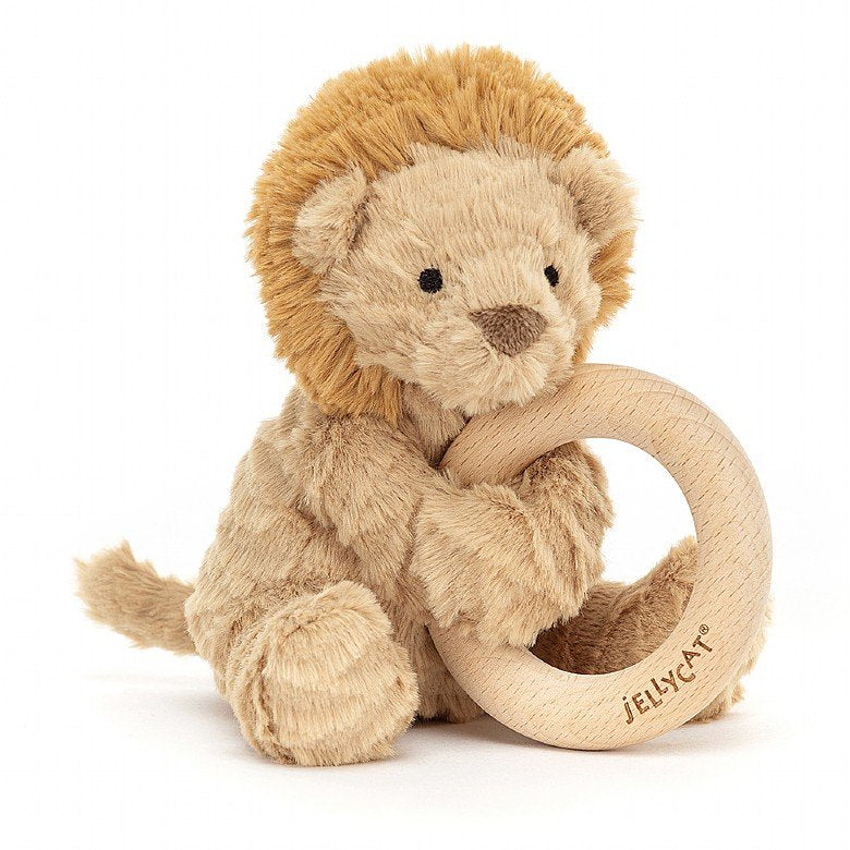 Load image into Gallery viewer, Fuddlewuddle Lion Wooden Ring Rattle Toy
