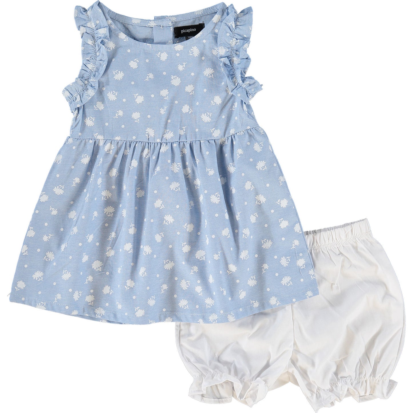 Blue and White Floral Dress and Bloomers