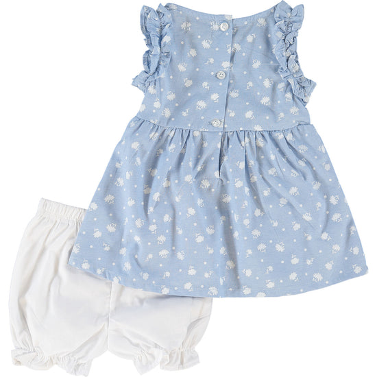 Blue and White Floral Dress and Bloomers