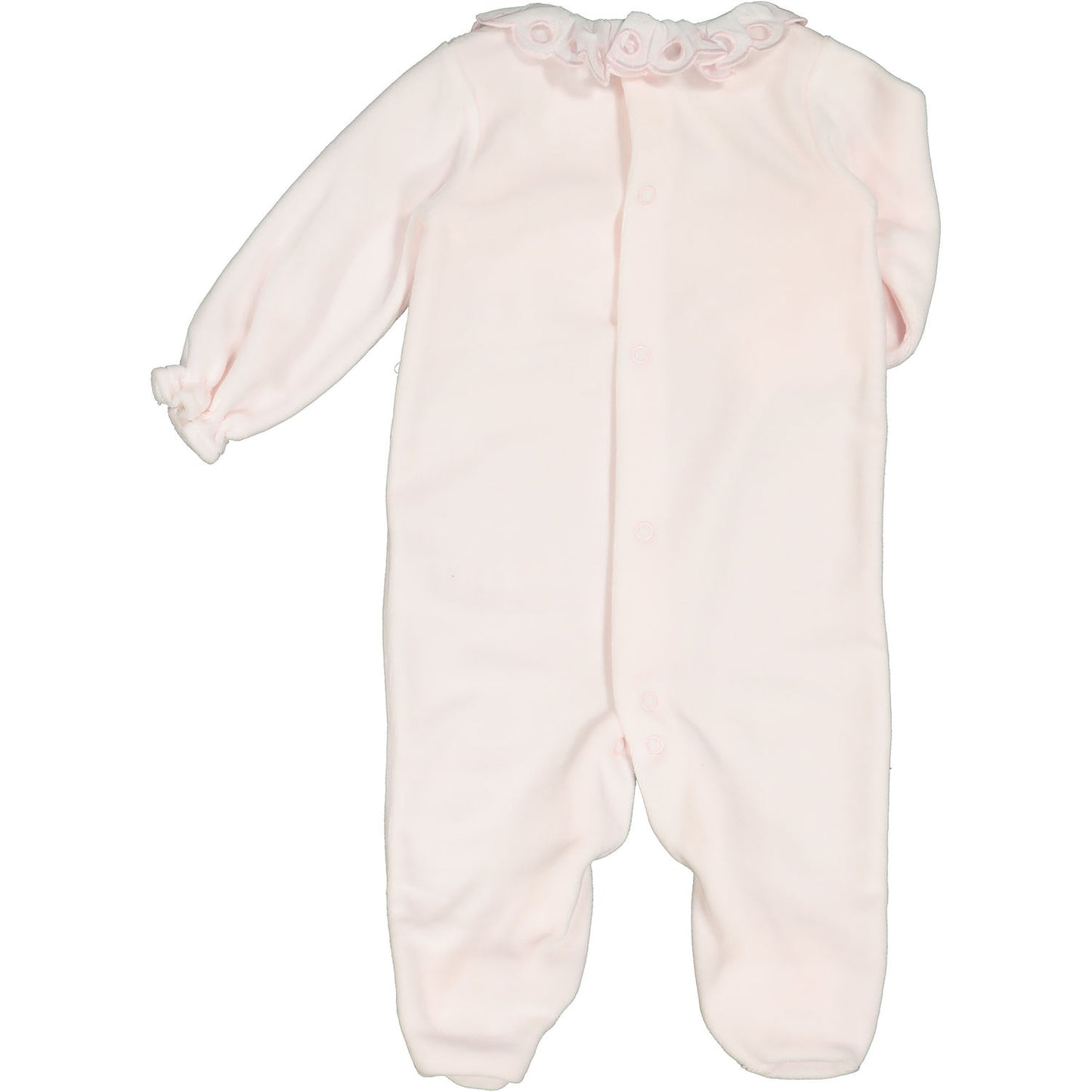 Luxury Pink Velour Footsie with Lace Frill and Bow