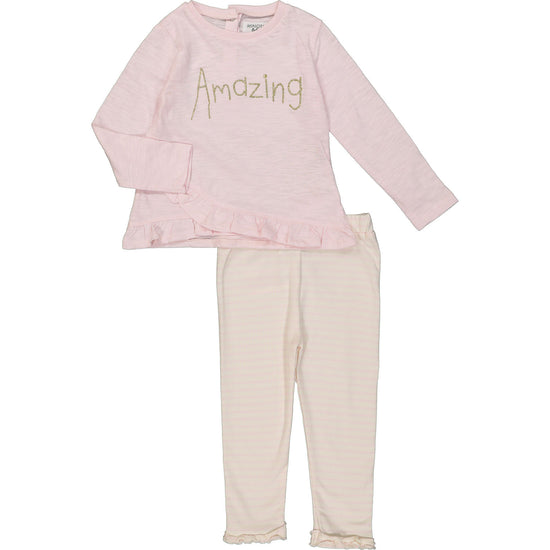 Amazing Pink & Cream Frilled Top and Leggings Set