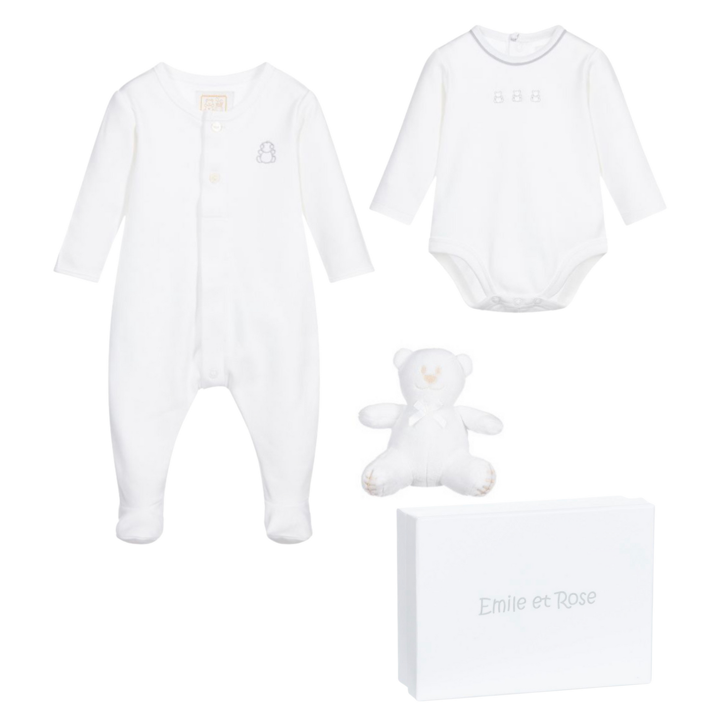 Emile et Rose White Babygrow & Bear Gift Set