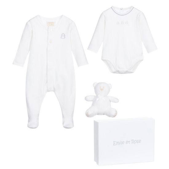 Emile et Rose White Babygrow & Bear Gift Set