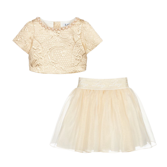 Lesy Sparkly Tulle Diamanté, Pearl and Gold Brocade Skirt Set